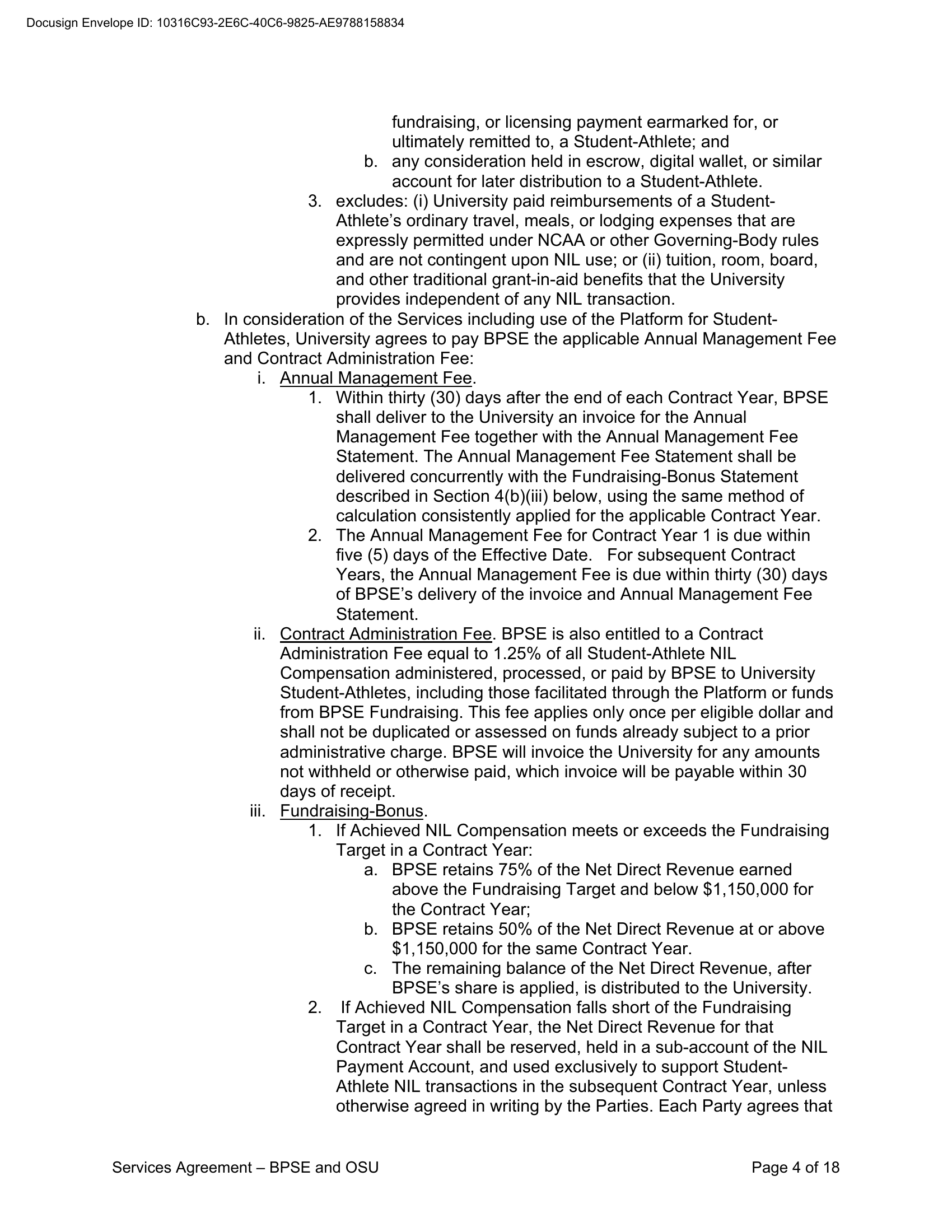 BPSE Contract fee structure