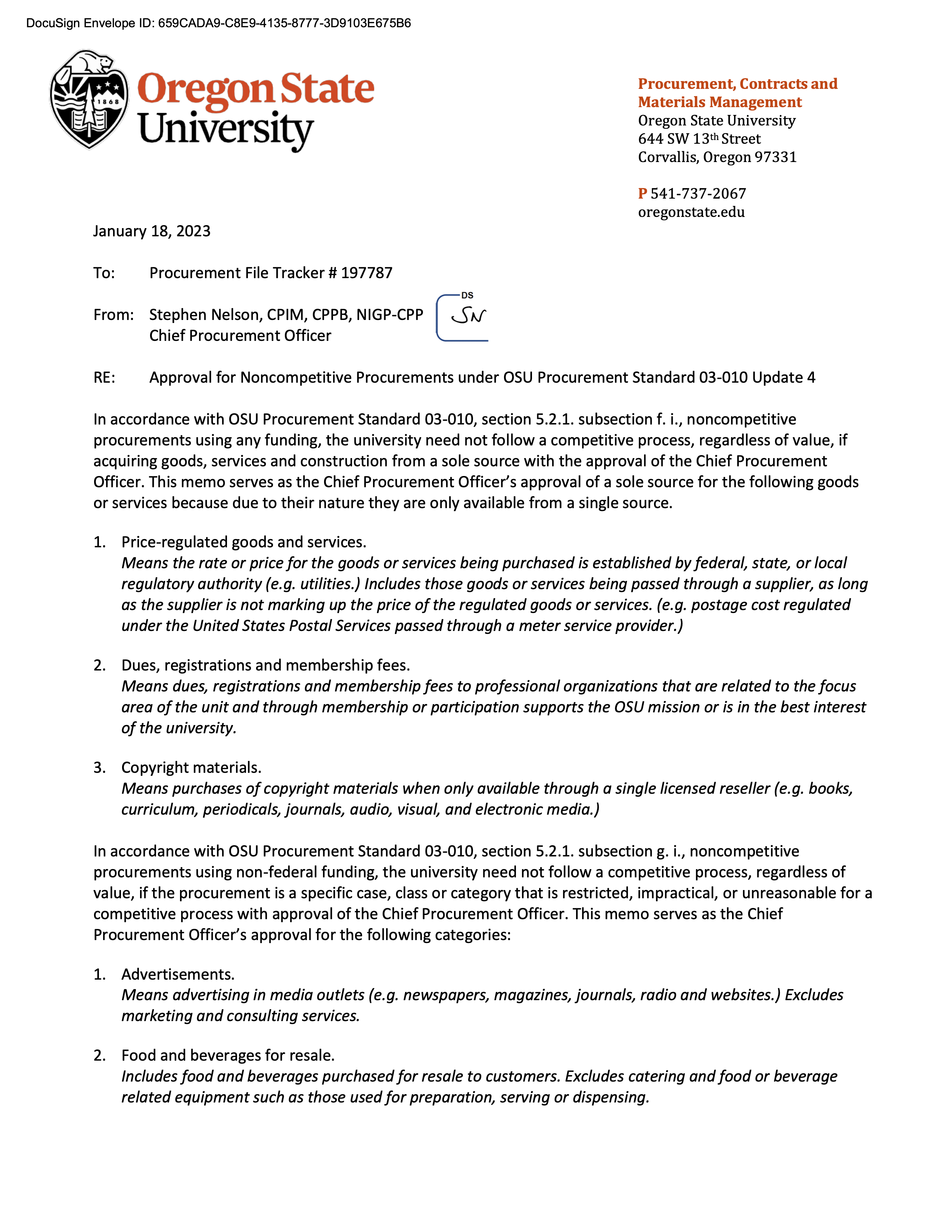 Sole source procurement memo